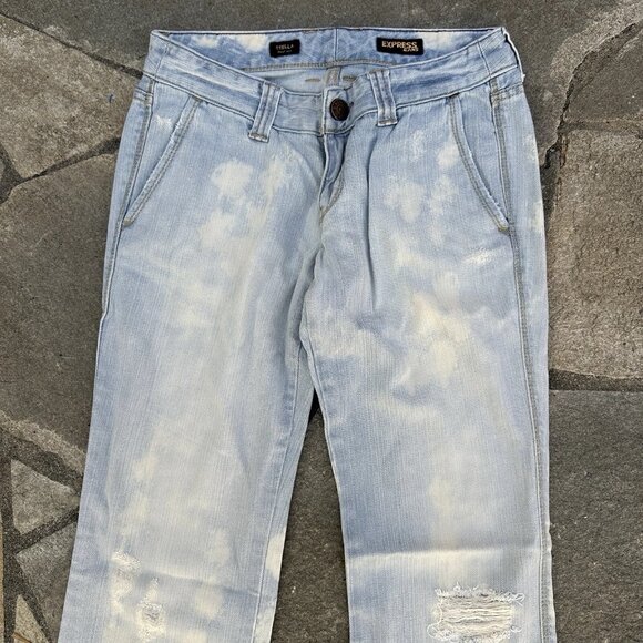 Express Stella Bootcut Jeans Size 4 Bleached Distressed Y2K Grunge Denim - Picture 2 of 14